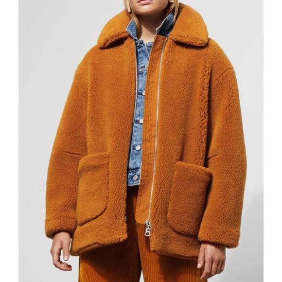 Weekday Jackets & Blazers - Weekday Felice Fleece Long Sleeve Full Zip Teddy Coat Jacket, size XS